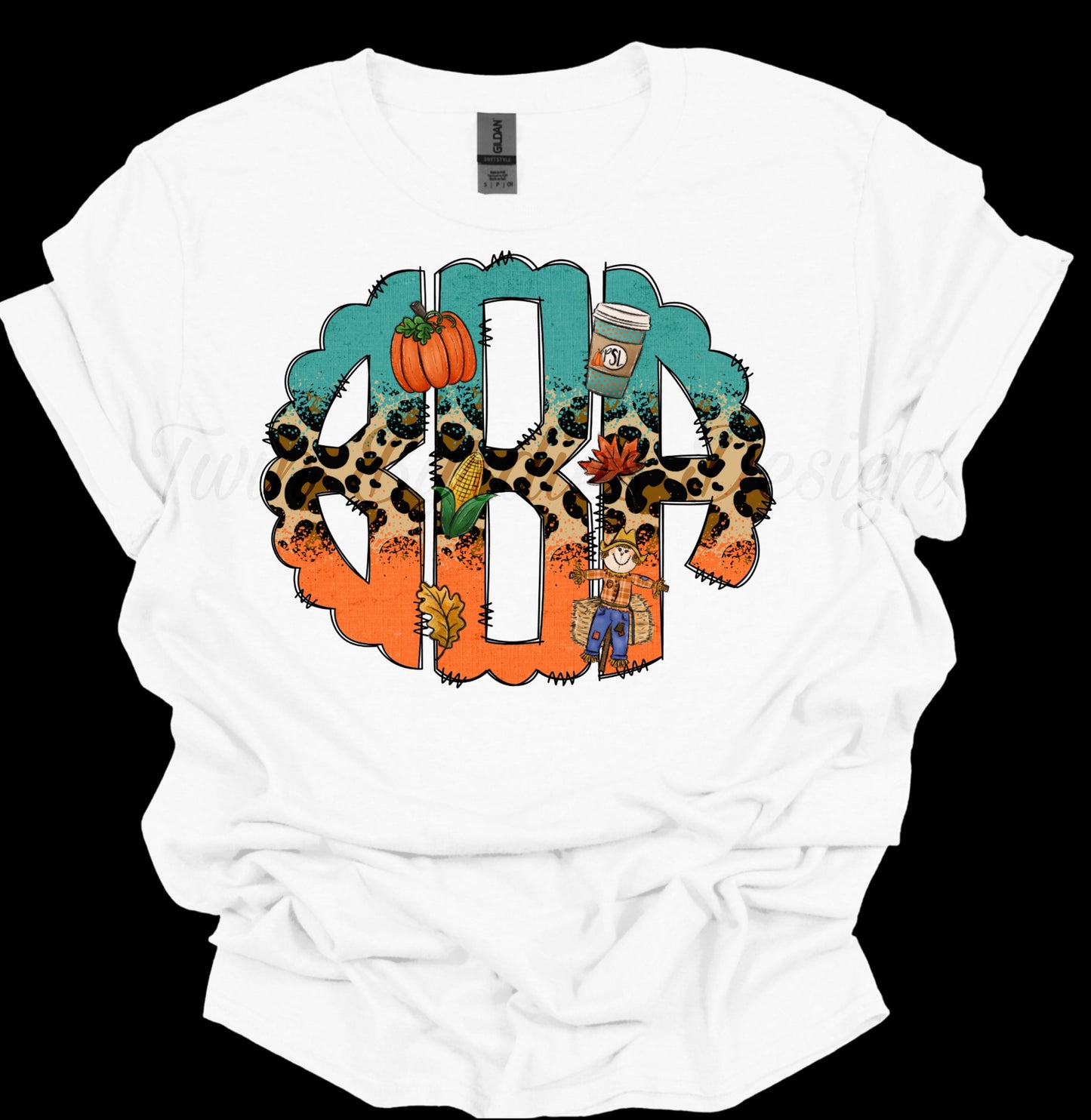 Teal, Orange and Cheetah Fall Initial Tee